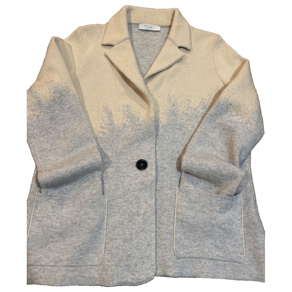 Tonet ombre beige to blue silk cashmere merino wool knit blazer size 50/Medium